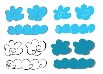 Hand drawn sketchy cloud collection isolated on white background