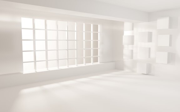 Hypnotic Corporate Construction. White Building Concept. Artistic Business Template. 3D ilustartion. 3D render.