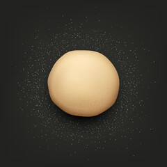 Vector 3d Realistic Raw Bread, Pizza Dough Pastry Ball with Flour on Black Background. Mixing Dough, Flour. Template for Baking, Pizza, Biscuits, Bread Design. Bakery, Kitchen Concept. Top View