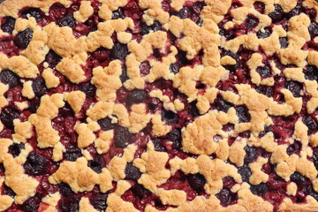 Kirschkuchen mit Streuseln. Blechkuchen. Obstkuchen.