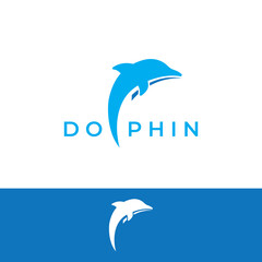 Dolphin logo. Dolphin jumping on the waves of sea or beach. With vector illustration editing.