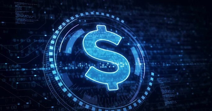 Dollar stablecoin currency business and digital money symbol digital concept. Network, cyber technology and computer background abstract 3d animation.
