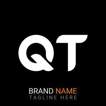 Qt Letter Logo design. black background.
