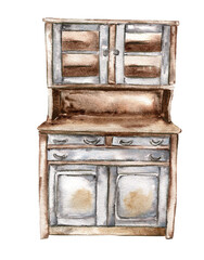 Hand drawn wooden old wardrobe