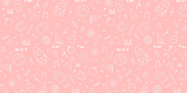 Fototapeta Seamless pattern with doodles.Concept of school background.School supplies and creative elements.Vector illustration