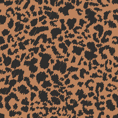Abstract hand draws animal skin, leopard seamless hatching pattern. Cheetah fur spots. Black and orange seamless camouflage background. Vector
