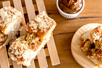 Traditional Brazilian cuca stuffed with dulce de leche top view
