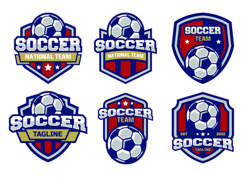 Set Of Soccer Logo Or Football Club Sign Badge. Football Logo With Shield Background Vector Design