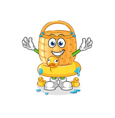 basket with duck buoy cartoon. cartoon mascot vector