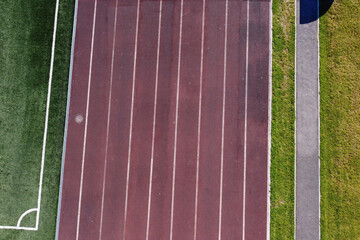 View of the stadium in the early morning, running tracks