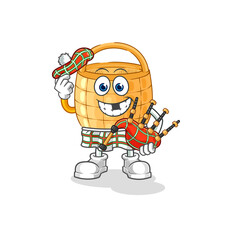 basket scottish with bagpipes vector. cartoon character