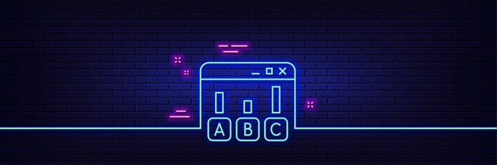 Neon light glow effect. Survey results line icon. Best answer sign. Business stats symbol. 3d line neon glow icon. Brick wall banner. Survey results outline. Vector
