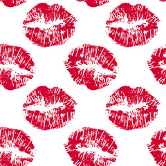 Seamless pattern with red lips on white background. Vector illustration for print. Wrapping paper, greeting card, valentine day, love. Vector eps 10 illustration