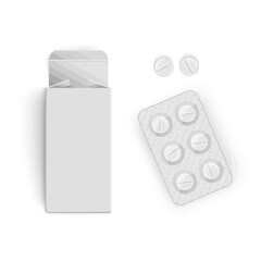 Blister with pills for illness and pain treatment isolated on white background. Medical drug package for tablet, Vector illustrations