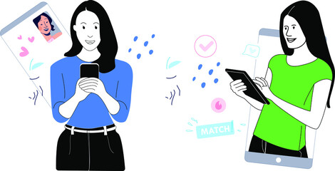 beautiful girls both set communications illustration vector element design graphic template