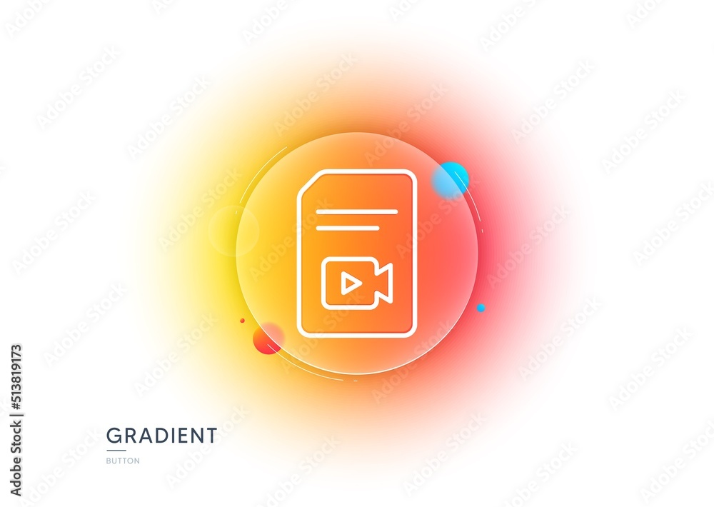 Poster document with video content line icon. gradient blur button with glassmorphism. vlog file with camer