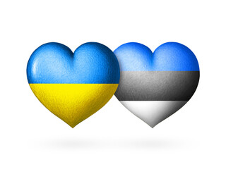 Two flag heart. Flags of Ukraine and Estonia. Two hearts in the colors of the flags isolated on a white background. Protection, solidarity and help.