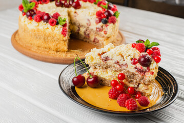 Piece of homemade berry cake