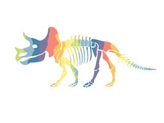 Vector illustration with rainbow dinosaur skeleton isolated on a white background.