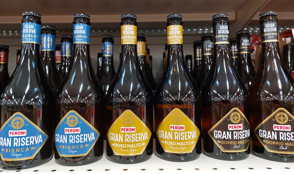 italian Gran Riserva beer bottles by Peroni in a supermarket