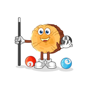 recommend clip art: round log plays billiard character. cartoon mascot vector