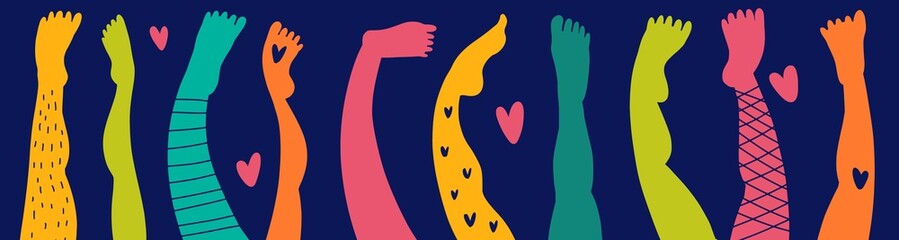 Vector horizontal collection of legs raised to the top