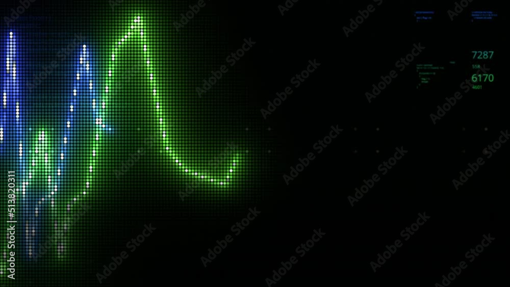 Poster black pixel background . motion . creeping triangular lines of green and blue in animation showing c