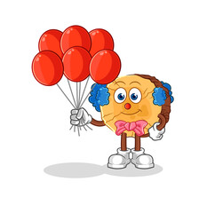 round log clown with balloons vector. cartoon character