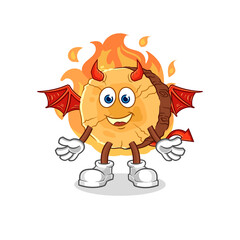 round log demon with wings character. cartoon mascot vector