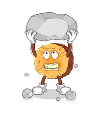 round log lifting rock cartoon character vector