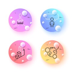 Consulting business, Video conference and 3d chart minimal line icons. 3d spheres or balls buttons. Brush icons. For web, application, printing. Conference, Web training, Presentation column. Vector