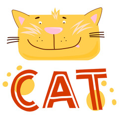 Collection of 6 cat faces with emotions. Funny and cute vector illustration set isolated on white background for poster, banner, web, design