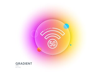 5g wi-fi technology line icon. Gradient blur button with glassmorphism. Wifi wireless network sign. Mobile internet symbol. Transparent glass design. 5g wifi line icon. Vector