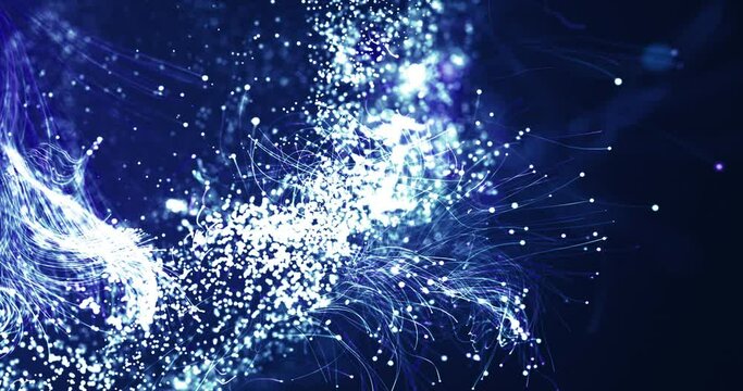 Futuristic Optical Fibers Transferring High Speed Data. Electrical Signals Flowing Inside Of Complex Network. Technology Related 3D Animation.