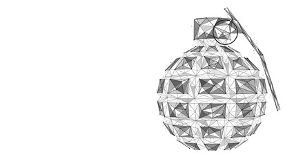 A hand grenade. Low-poly design of lines and dots. White background.