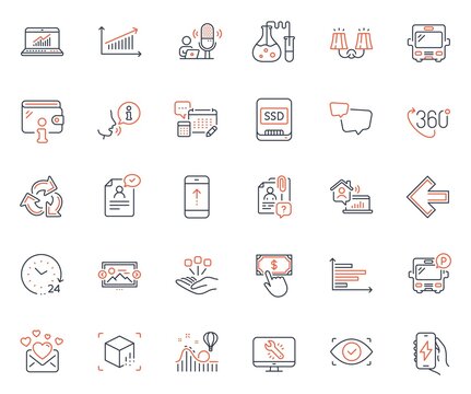 Technology icons set. Included icon as Horizontal chart, Bus and Ssd web elements. Chart, Charging app, Search employee icons. Image carousel, Bus parking, Consolidation web signs. Vector
