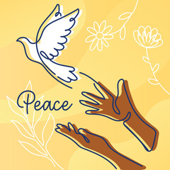 Pair of hands releasing a dove bird Peace and diplomacy flat concept Vector