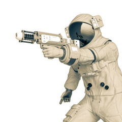 Obraz na płótnie Canvas astronaut is walking with a laser gun