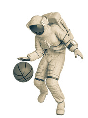 astronaut playing basketball