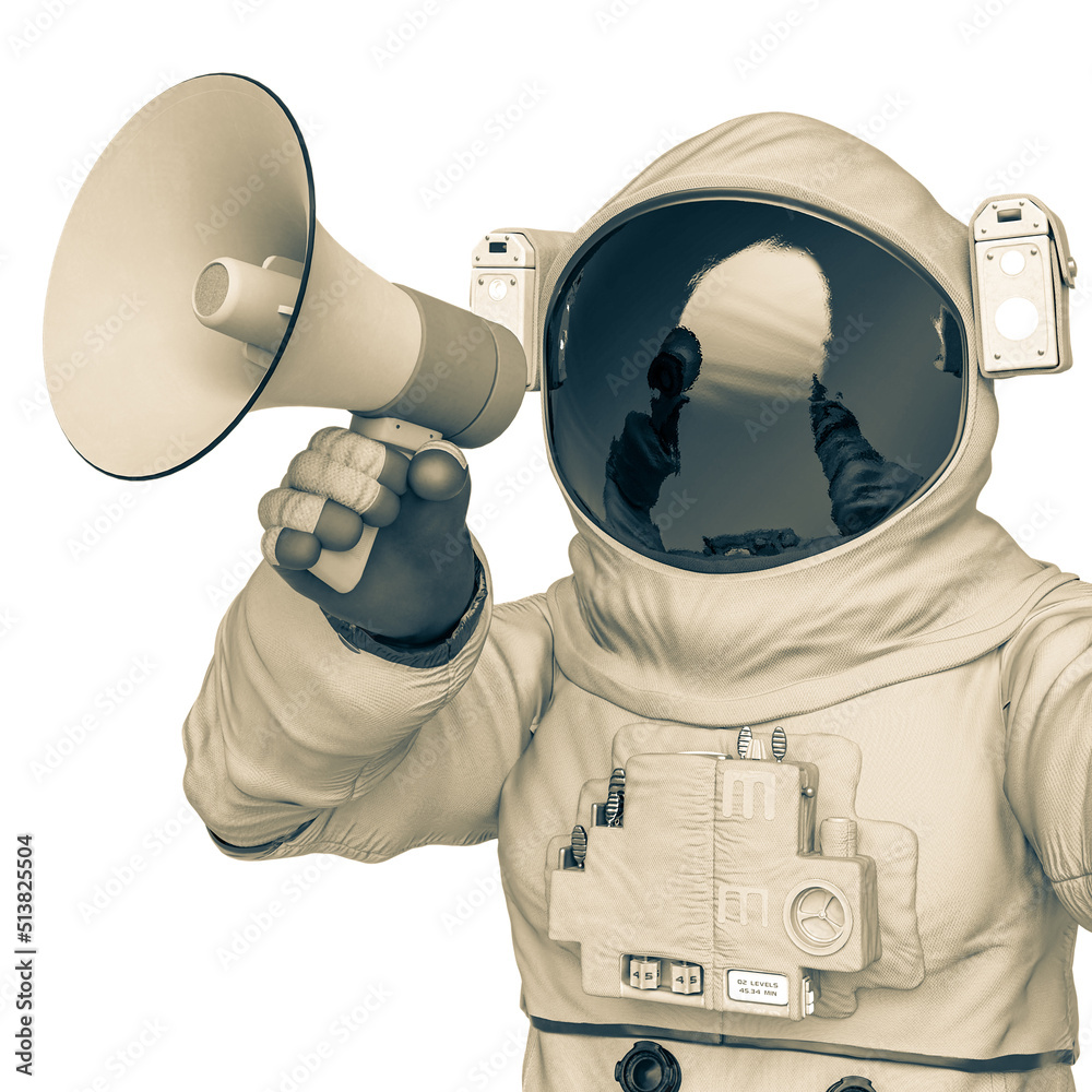 Wall mural astronaut protesting with a bullhorn in hand profile image