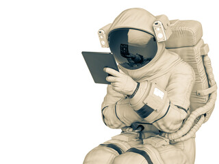 astronaut  fiddling with the tablet