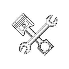Engine piston and Wrench sign. motorcycle pistons icon. Car workshop symbol
