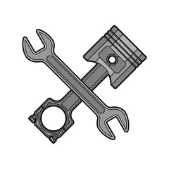 Engine piston and Wrench sign. motorcycle pistons icon. Car workshop symbol