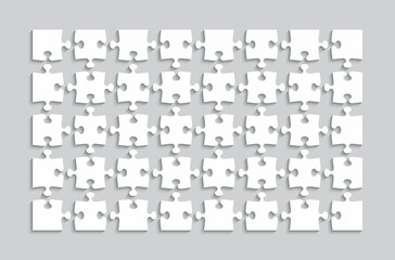 Puzzle pieces cutting template. Jigsaw outline grid. Simple mosaic layout. Modern puzzle background. Thinking game with separate shapes. Laser cut frame. Vector illustration.