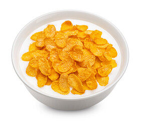 Original corn flakes with milk isolated on white background