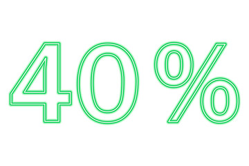 40 percent inscription isolated on white. Green line in neon style.