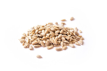 sunflower seeds lie on a white background