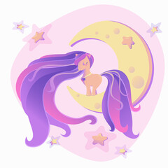 Obraz na płótnie Canvas Sleepy pony on the moon - vector illustration