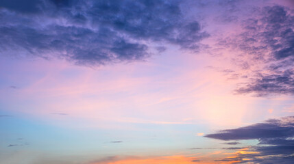 Fototapeta na wymiar beautiful colorful sky at sunset, pastel colors pink blue and orange, purple clouds
