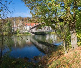 Fototapeta na wymiar bridge over Loisach river, tourist destination Wolfratshausen